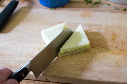 cucumber and mint sandwich: cut the sandwich on the diagonal